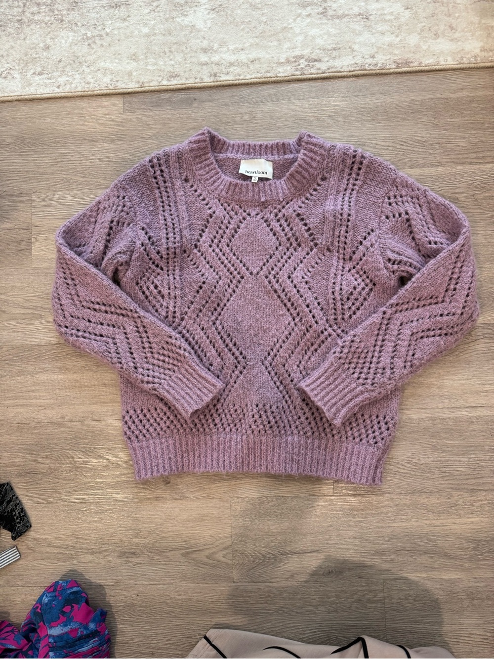 Heartloom Mauve Open-Knit Crewneck Sweater